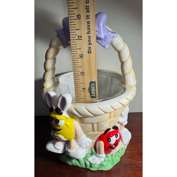 Red & Yellow M&M’s Mars Candy Ceramic Easter Basket Mars FTD Planter 9” Tall - Picture 8 of 8